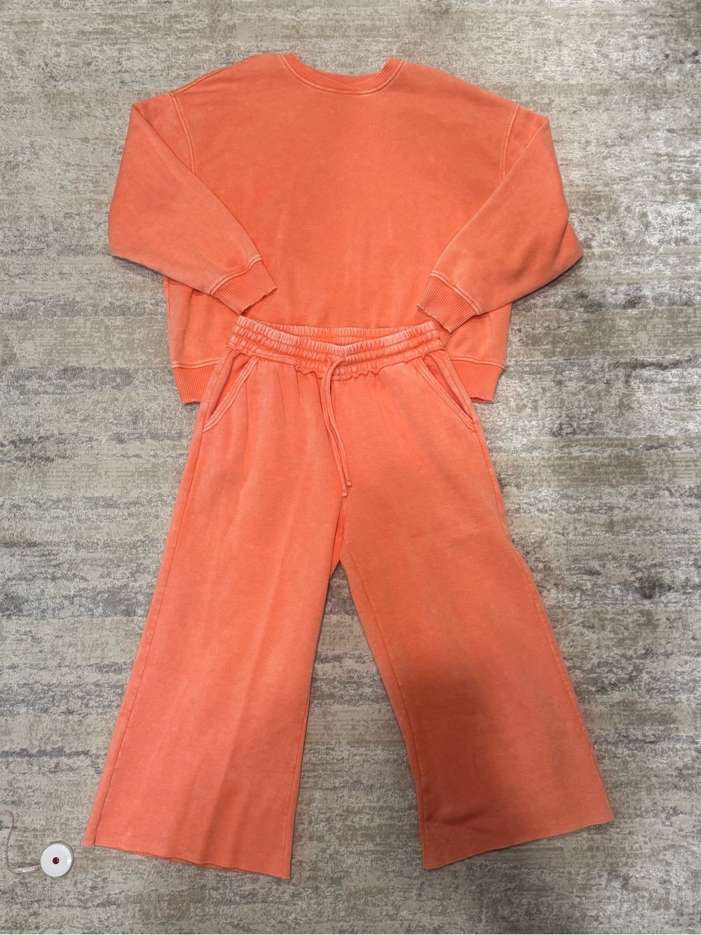 Zenana Outfitters Coral Cropped Wide-Leg Sweatpant Set